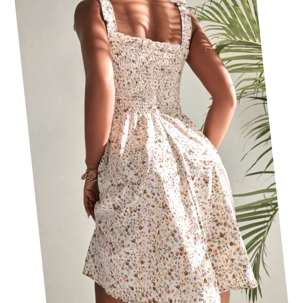 🍃 Floral Print Shoulder Tie Dress - Picture 2 of 8
